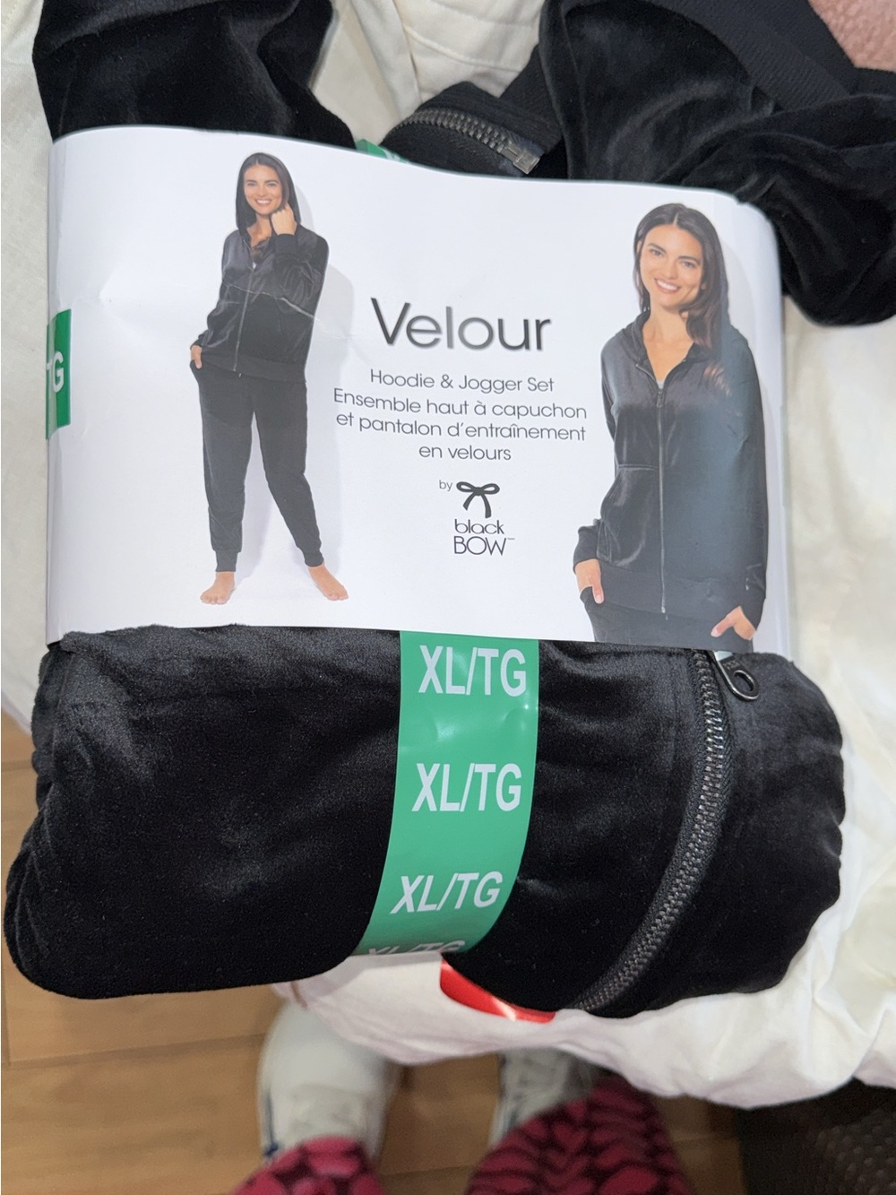 Velour Hoodie & Jogger Set - Black Bow - Black
